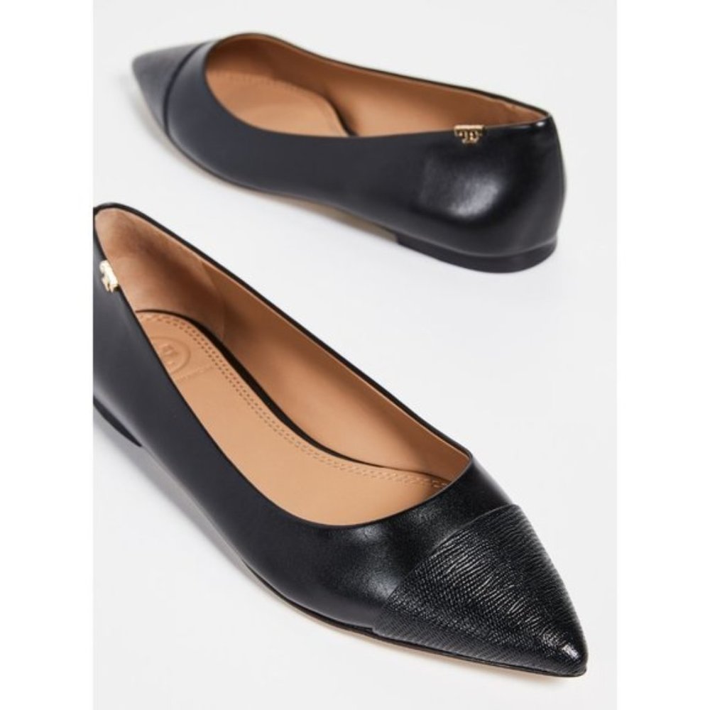 Tory Burch Penelope Embossed Cap-Toe Flats in Black